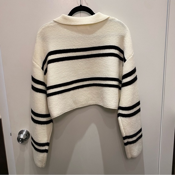 NWT Oak + Fort Cropped Knit Striped Polo - Picture 4 of 5